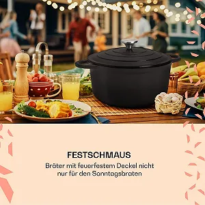 Кастрюля-жаровня эмалированная чугунная 4 л с крышкой для духовки и индукции synthetic.ua - Фото 1