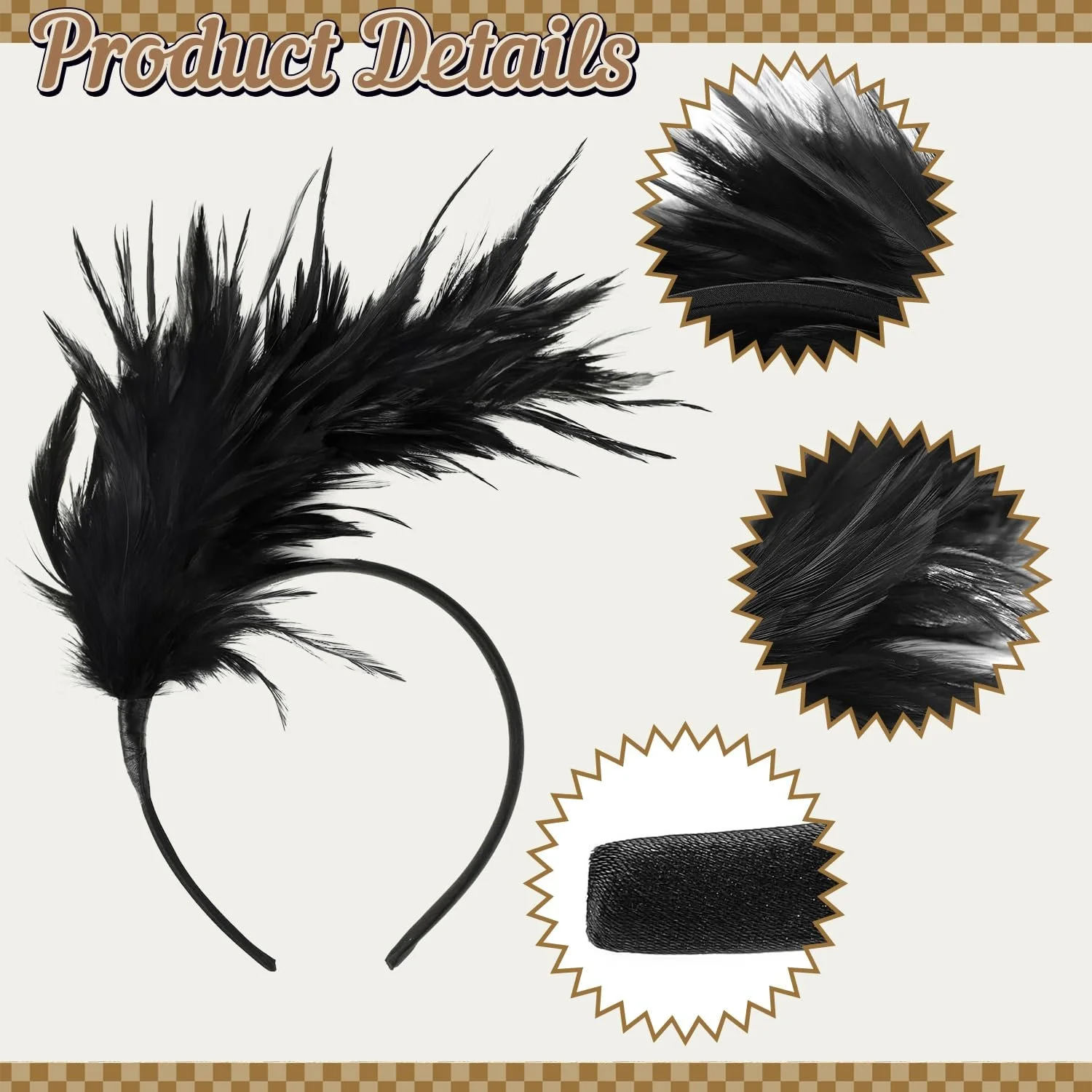 Обруч для волосся в стилі 20-х років Чорний, фото №3