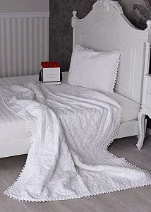 Покрывало Кантри Хаус Плед "Villa Blanc" 140 x 200 см, Белый Винтажный Хлопковый Плед для Дивана в стиле Кантри Kdm011 Palazzo Exclusive synthetic.ua - Фото 1