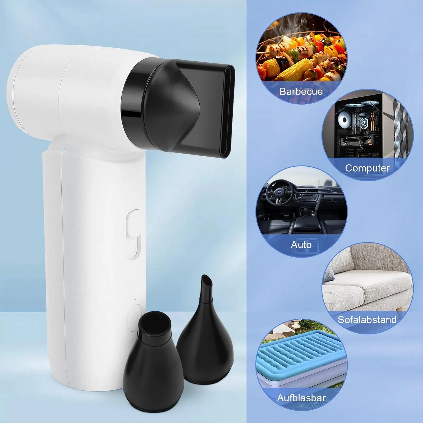 Електрична повітродувка 80,000 RPM Акумуляторна Type C 4500 mAh з 3 насадками, фото №4