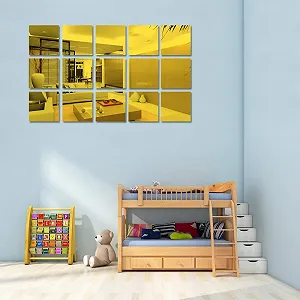 Наклейки на стіну Акрилові дзеркальні квадратні 15 шт. 15 см Золотисті synthetic.ua - Фото 1