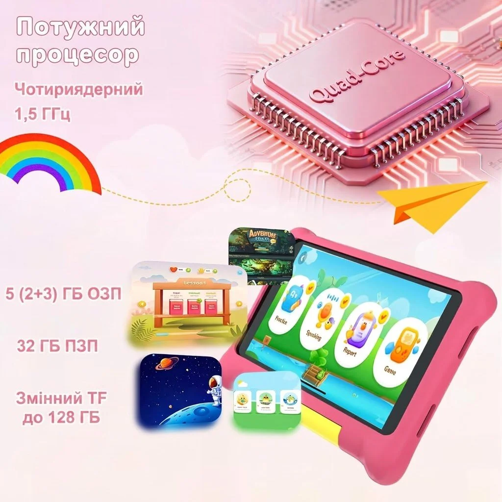 Планшет 7" Yicty TK707 2/32Gb 4 ядра Android 13 Рожевий, фото №4 Планшет 7" Yicty TK707 2/32Gb 4 ядра Android 13 Рожевий, фото №4
