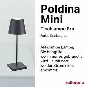 Настільна лампа Zafferano Poldina Pro Mini Wireless Rechargeable Touch Dimmer 2200-3000 К 30 см Темно-сіра synthetic.ua - Фото 1