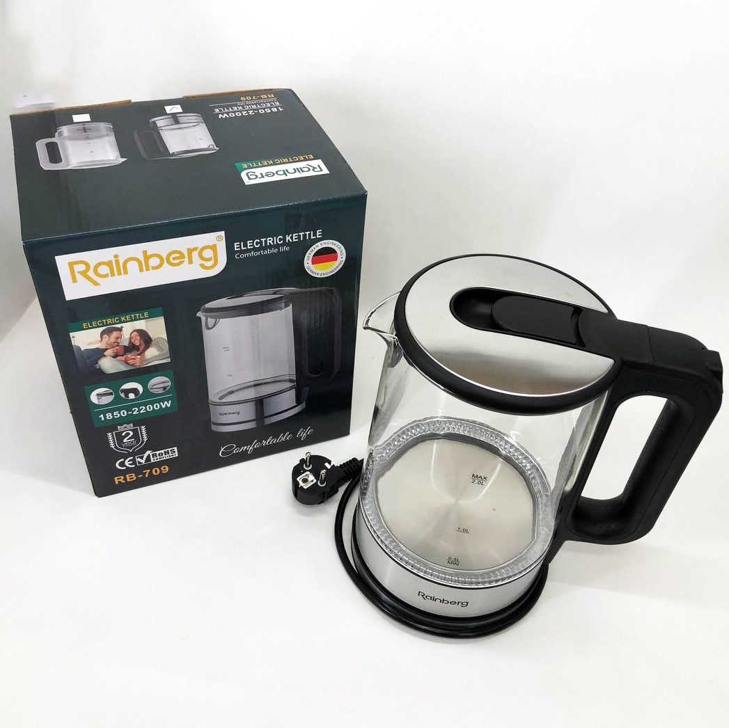 Дисковий електричний чайник Rainberg RB-709 скляний з підсветкою, фото №9 Дисковий електричний чайник Rainberg RB-709 скляний з підсветкою, фото №9