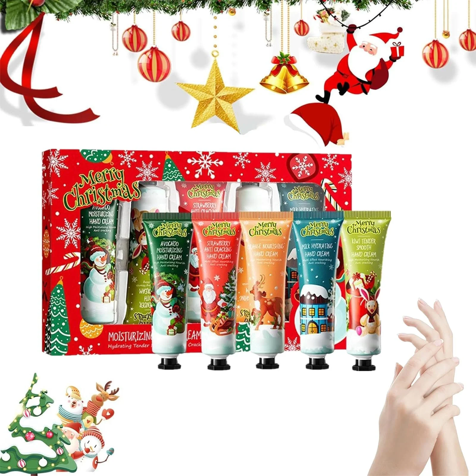Набір різдвяних кремів для рук, міні-креми для рук, набір кремів для рук, 5 штук, фото №1