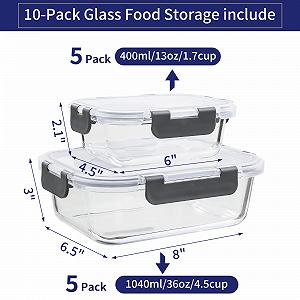 Набір скляних контейнерів MFY 10 шт. 1040 ml та 400 ml з кришками Grey synthetic.ua - Фото 1