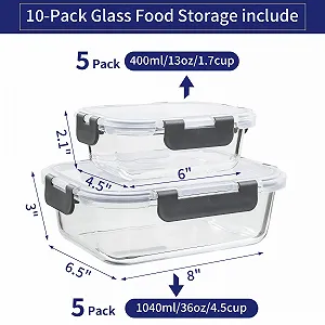 Набор стеклянных контейнеров MFY 10 шт. 1040 ml и 400 ml с крышками Grey synthetic.ua - Фото 1