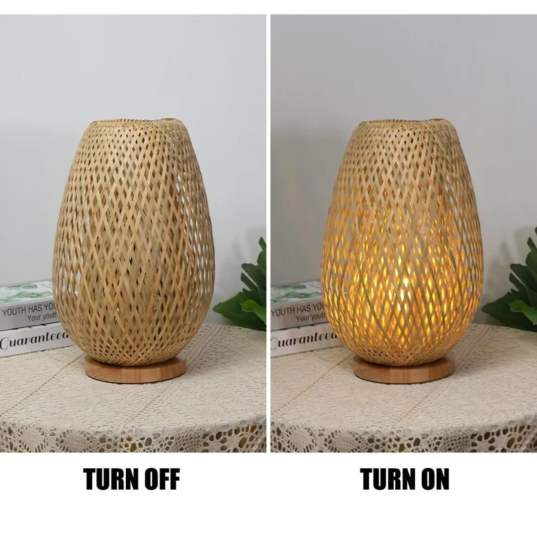 Настільна лампа Bamboo Fabric Style 2 бамбуковий абажур кнопковий перемикач, фото №4
