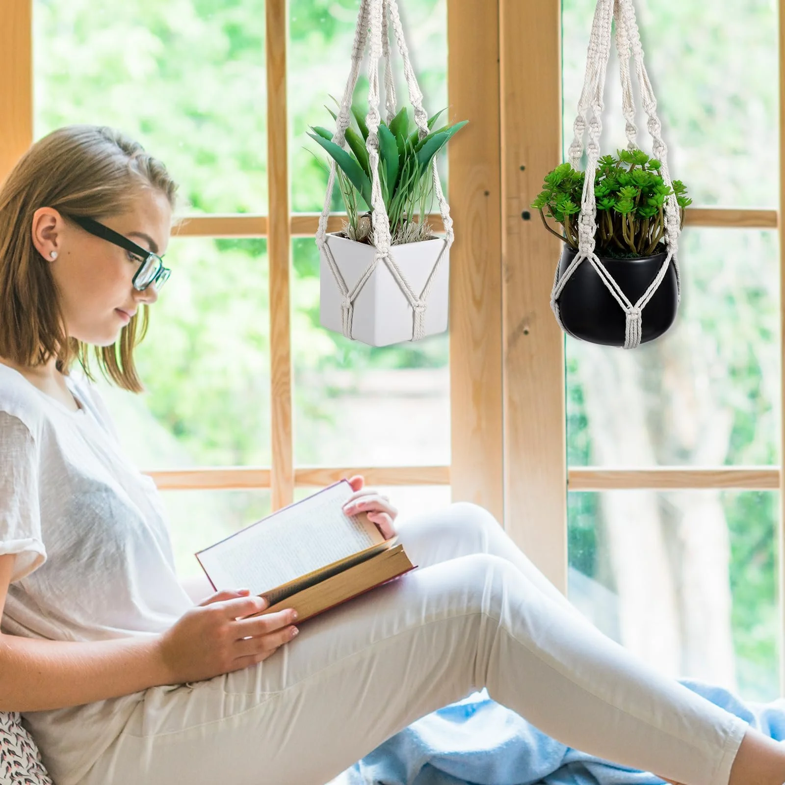 Подвесные корзины макраме 2 шт. бохо бежевые, фото №5