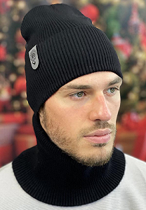 Комплект Braxton шапка вязаная мужская + снуд черный (Алисон 700W) - Фото 1