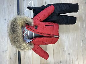 Зимовий комбінезон дитячий 86-134 р: куртка з натуральним хутром та штани червоний synthetic.ua - Фото 1