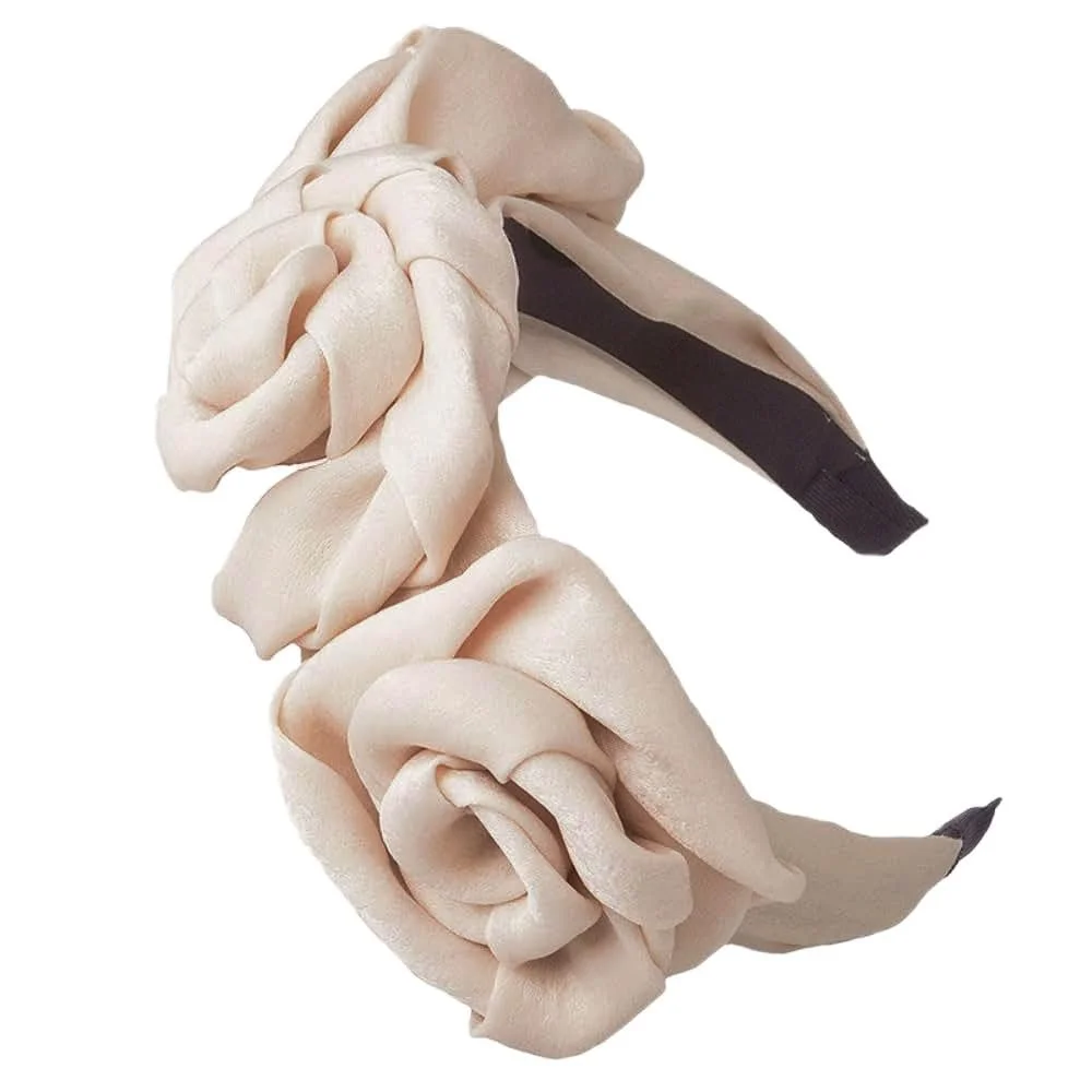 Обруч для волосся з трояндою, Бежевий, фото №1