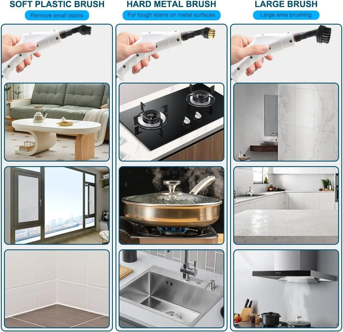 Пароочисник ручний 2500 W 1000 ml 6 швидкостей 5 типів щіток для кухні меблів підлоги ванної та авто вікон, фото №7 Пароочисник ручний 2500 W 1000 ml 6 швидкостей 5 типів щіток для кухні меблів підлоги ванної та авто вікон, фото №7