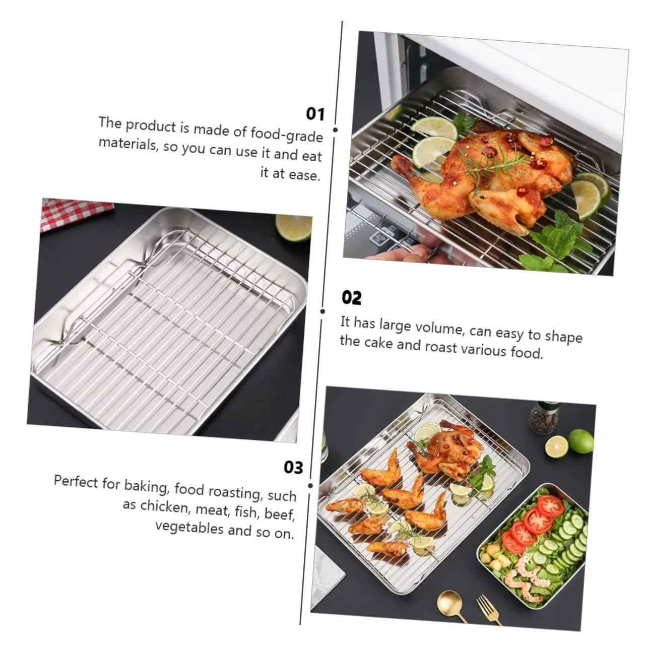 Форма для запекания Gatuida прямоугольная из нержавеющей стали с решеткой, фото №6