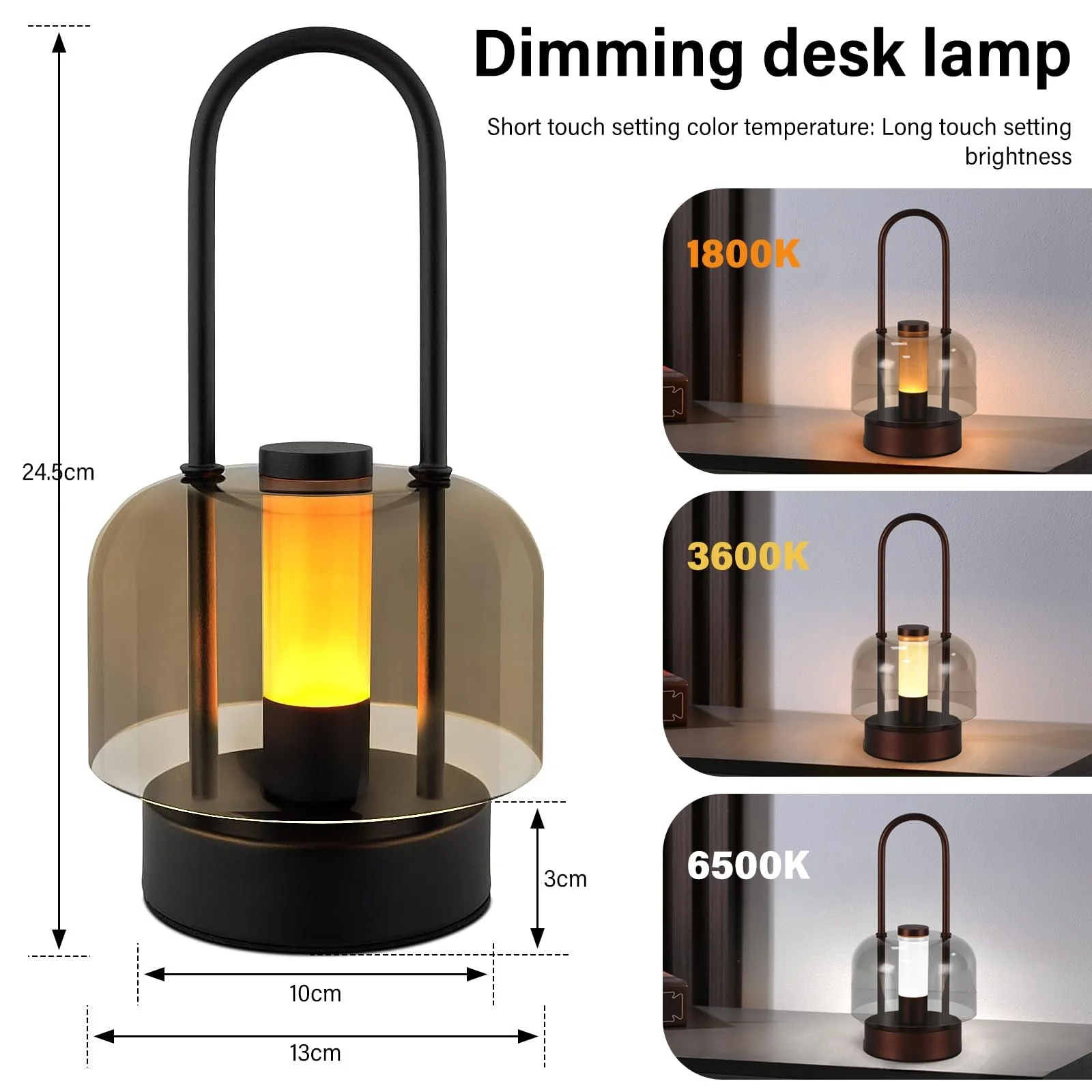 Настільна лампа LED Акумуляторна Сенсорна Димер 3 колірні температури USB Black, фото №2