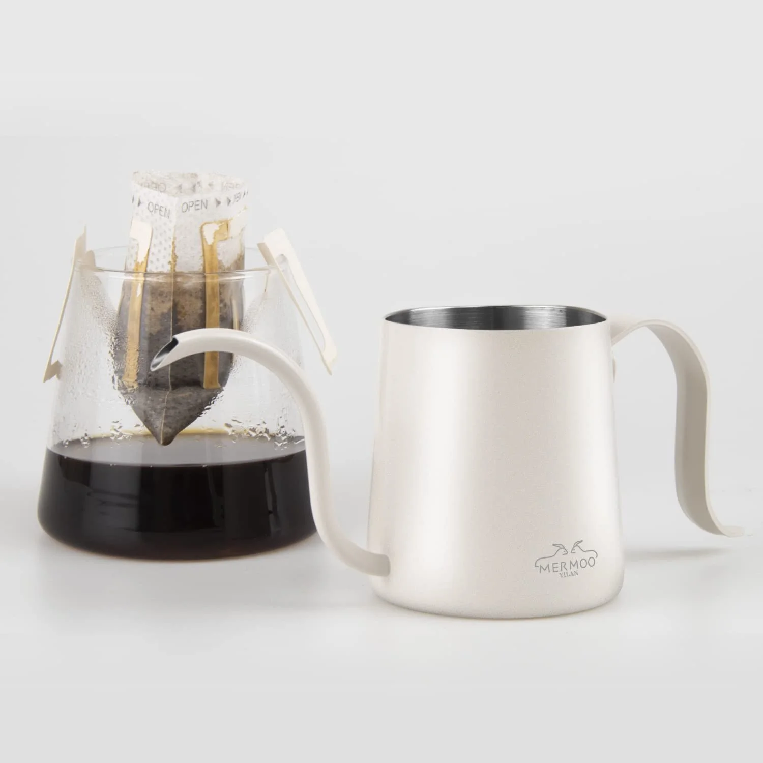 Кавник MERMOO YILAN Міні Кавник Чайник з гусячою шиєю 304 Нержавіюча сталь 250 мл Бежевий, фото №9