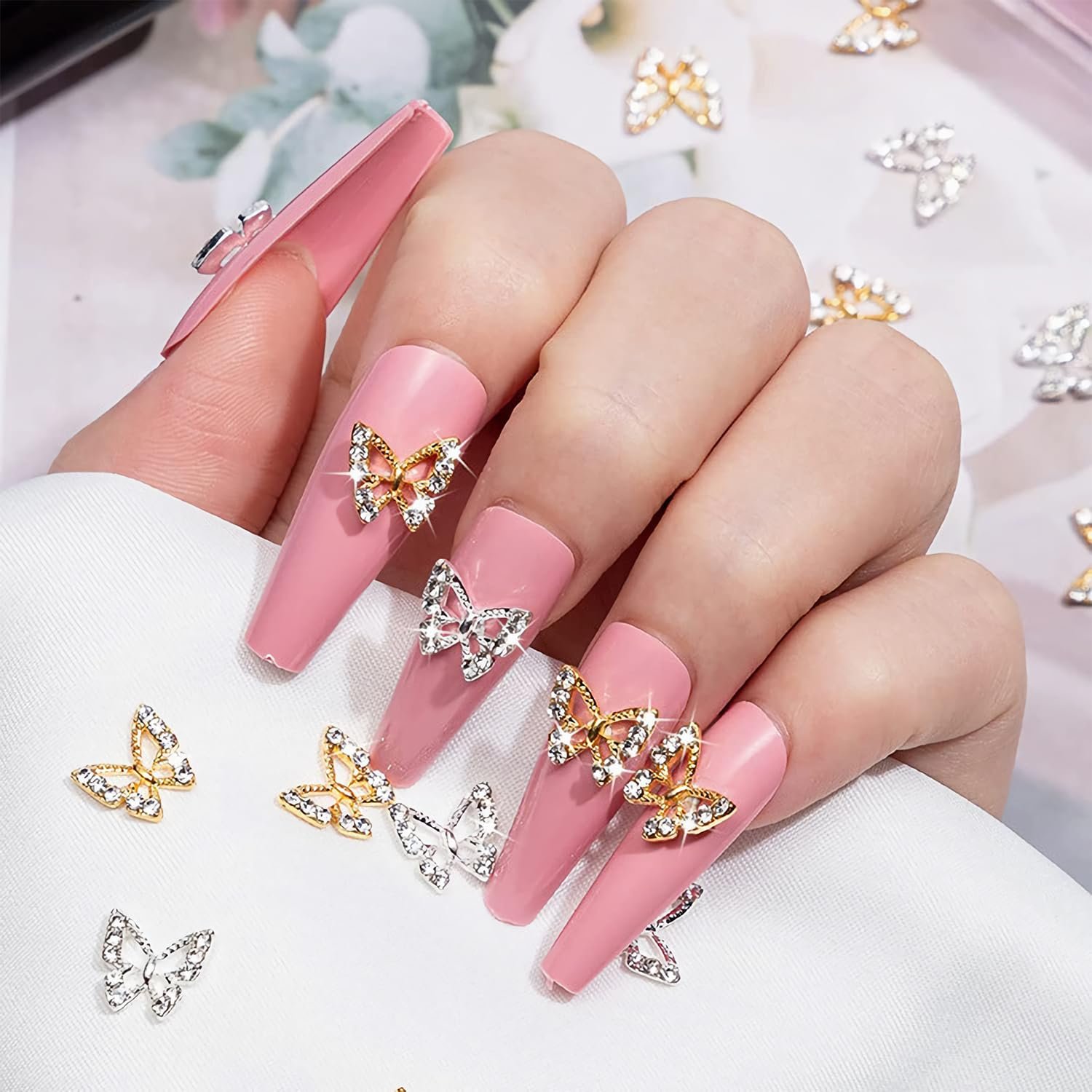 Подвески для ногтей в виде бабочек (40 шт.) Блестки Металл Золото, Серебро, фото №3