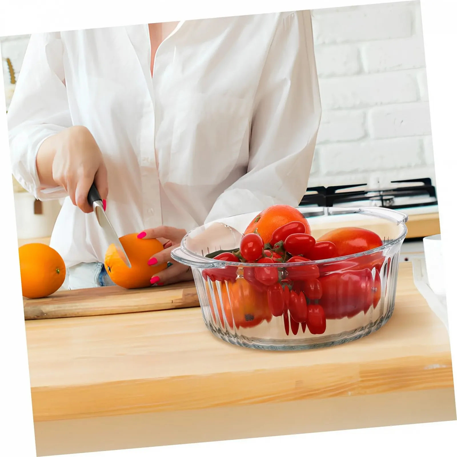 Форма для запекания круглая с крышкой термостойкая для духовки и микроволновой печи прозрачная, фото №7