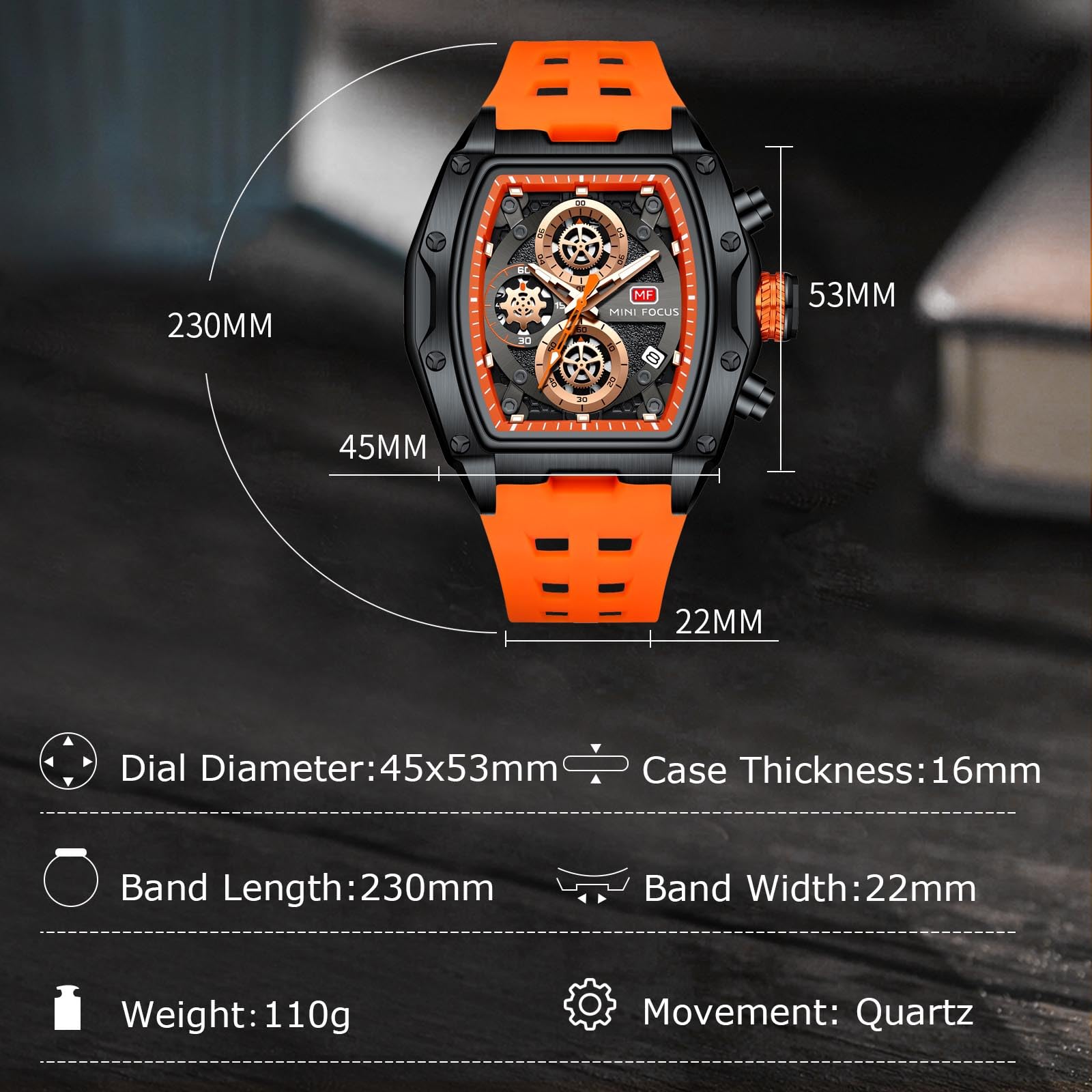 Годинник rorios Tonneau Мода Багатофункціональні Кварцові Панк Хронограф з силіконовим ремінцем Синій, фото №5 Годинник rorios Tonneau Мода Багатофункціональні Кварцові Панк Хронограф з силіконовим ремінцем Синій, фото №5