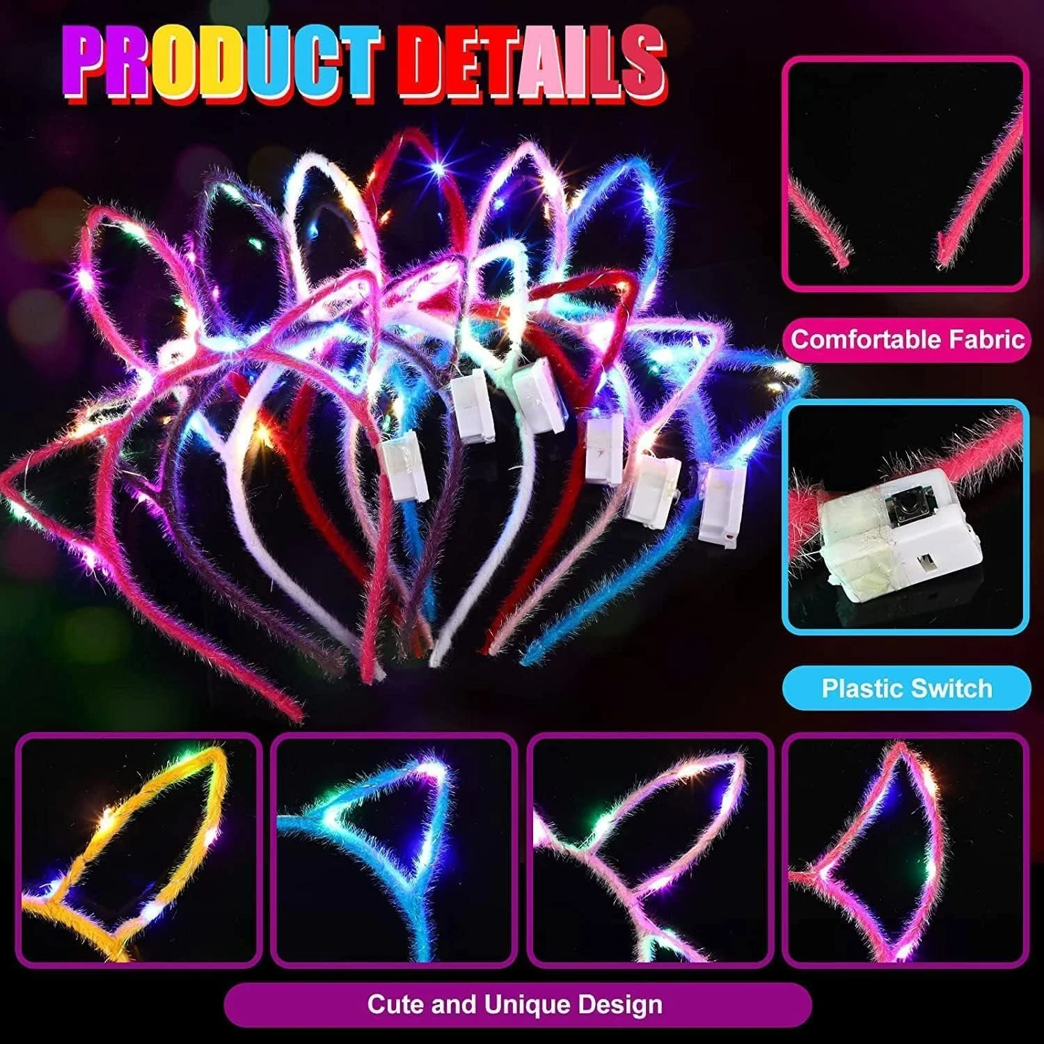 Набір обручів на голову зі світлодіодами, 12 штук, фото №4