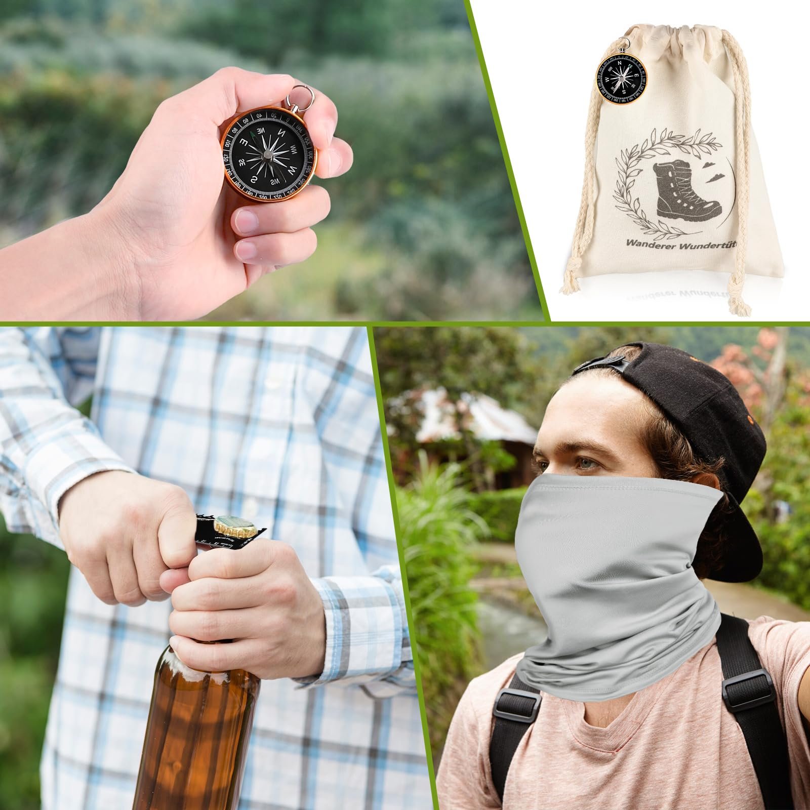 Набір для виживання Wanderer Wonder Bag, мультитул, туба для карт, шарф, шийна хустка, кишеньковий компас, альпіністський карабін, одноразовий дощовик, фото №7