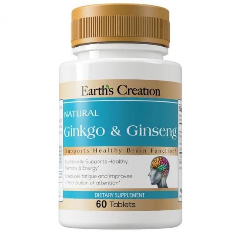Гінкго білоба і джиншен Earths Creation Ginkgo and Ginseng 60 tabs, фото №1