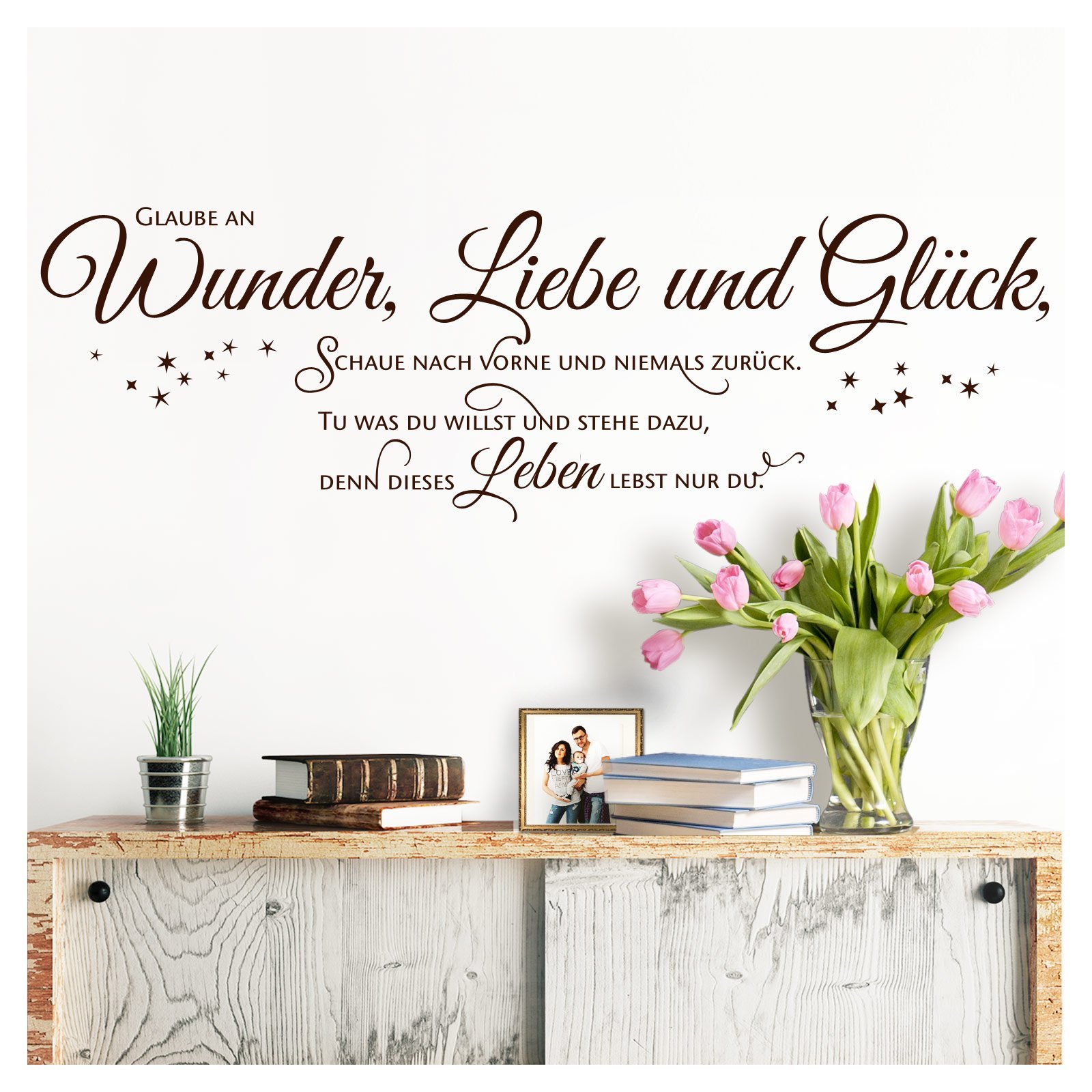 Наклейка на стіну Grandora W5393 "Glaube an Wunder Liebe und Glück" 130 x 41 см, фото №1 Наклейка на стіну Grandora W5393 "Glaube an Wunder Liebe und Glück" 130 x 41 см, фото №1