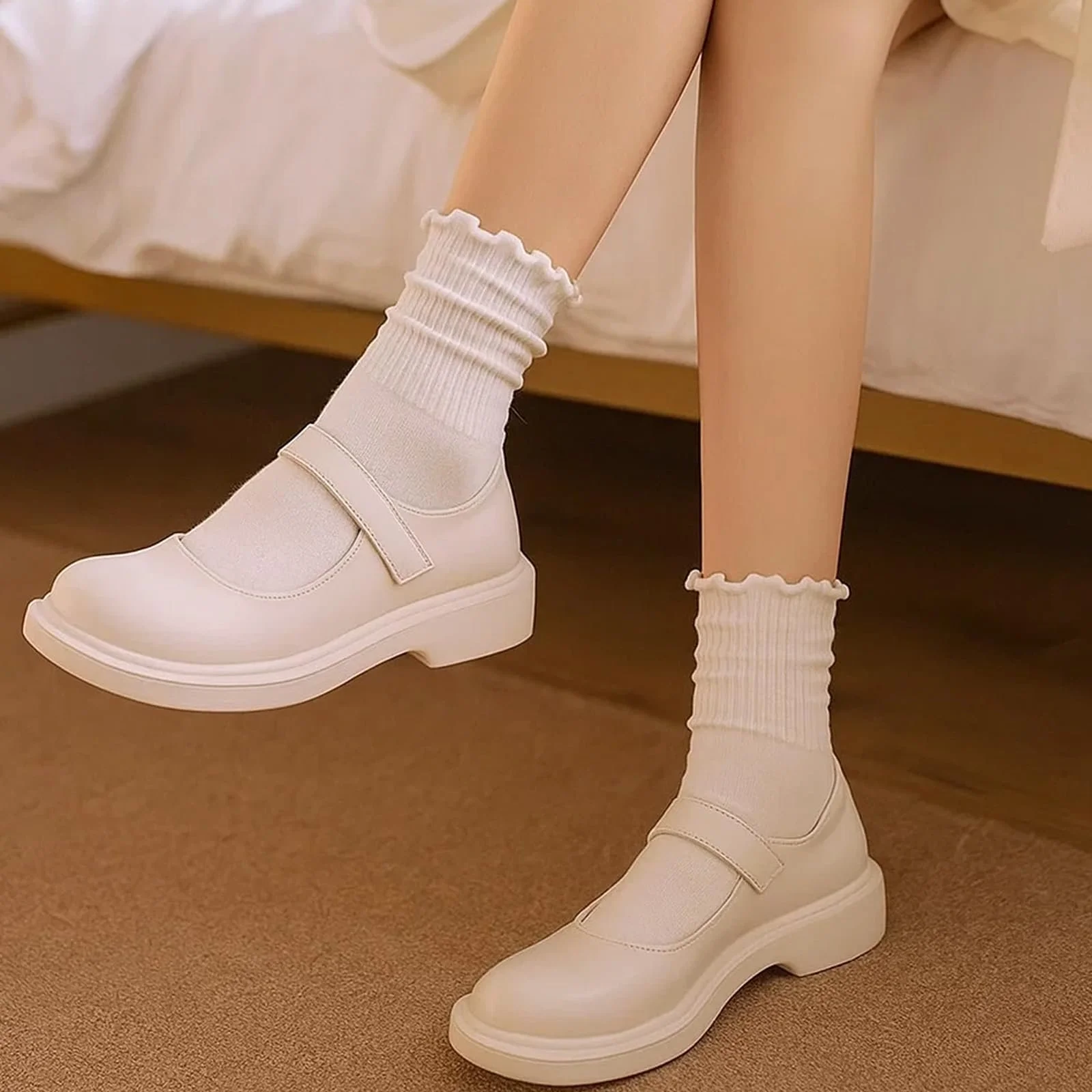 Носки с рюшами для женщин, девочек, 10 пар, хлопковые вязаные носки с оборками, размер 35-41, фото №6