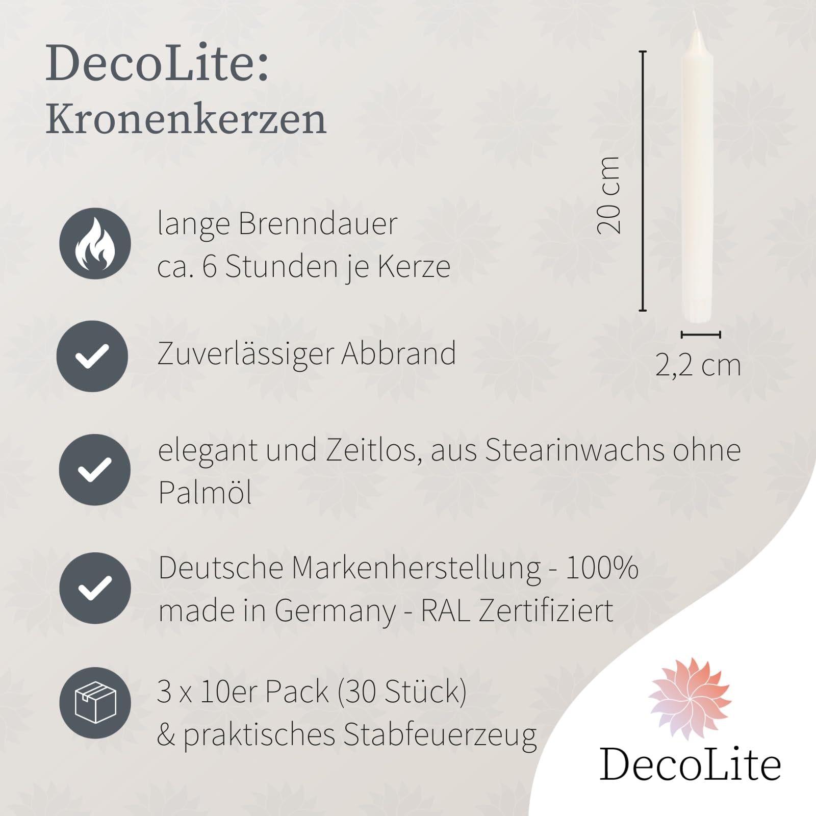 Свечки DecoLite Crown 200/22 мм (3 x упаковка по 10) 6 часов горения, фото №2