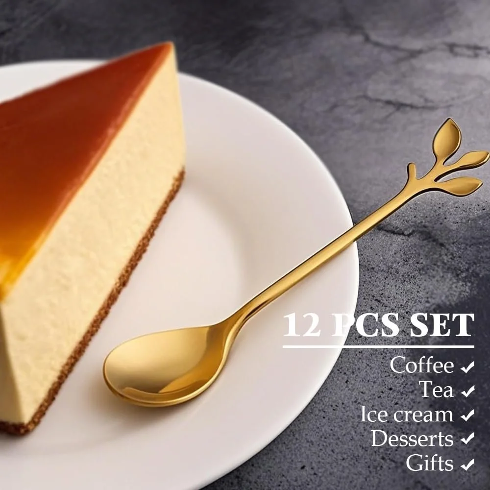 Ложка чайна Ateweita, нержавіюча сталь, 12 cm, з дизайном листя, набір 12 штук, фото №6 Ложка чайна Ateweita, нержавіюча сталь, 12 cm, з дизайном листя, набір 12 штук, фото №6