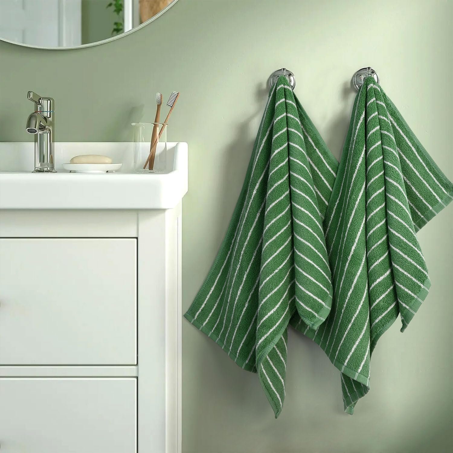 Набір рушників Jacquotha Green Stripe 2 штуки 14" x 29" Лісовий зелений, фото №6