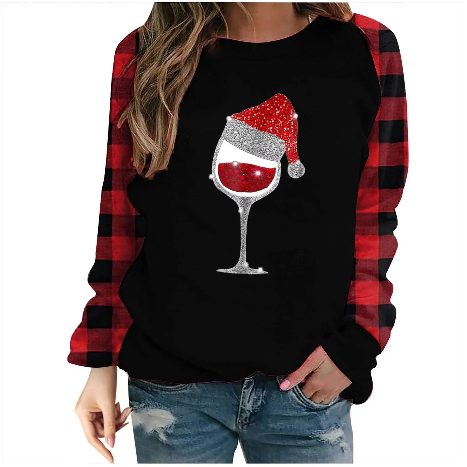 Жіночий світшот з довгими рукавами, круглим вирізом та різдвяним принтом, фото №1