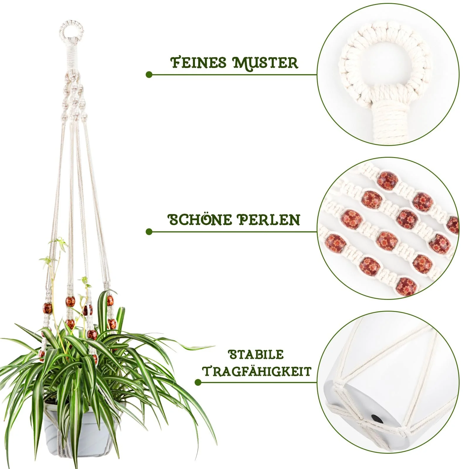 Підвісні кошики макраме Petutu Boho Набір 4 шт. Натуральна бавовна, фото №2 Підвісні кошики макраме Petutu Boho Набір 4 шт. Натуральна бавовна, фото №2