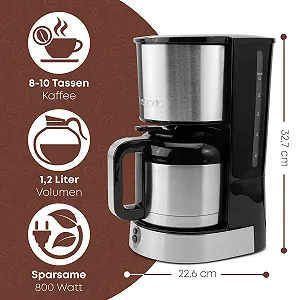 Капельная кофеварка Clatronic KA 3805 с термокувшином 1.2 л 800 Вт Stainless Steel synthetic.ua - Фото 1