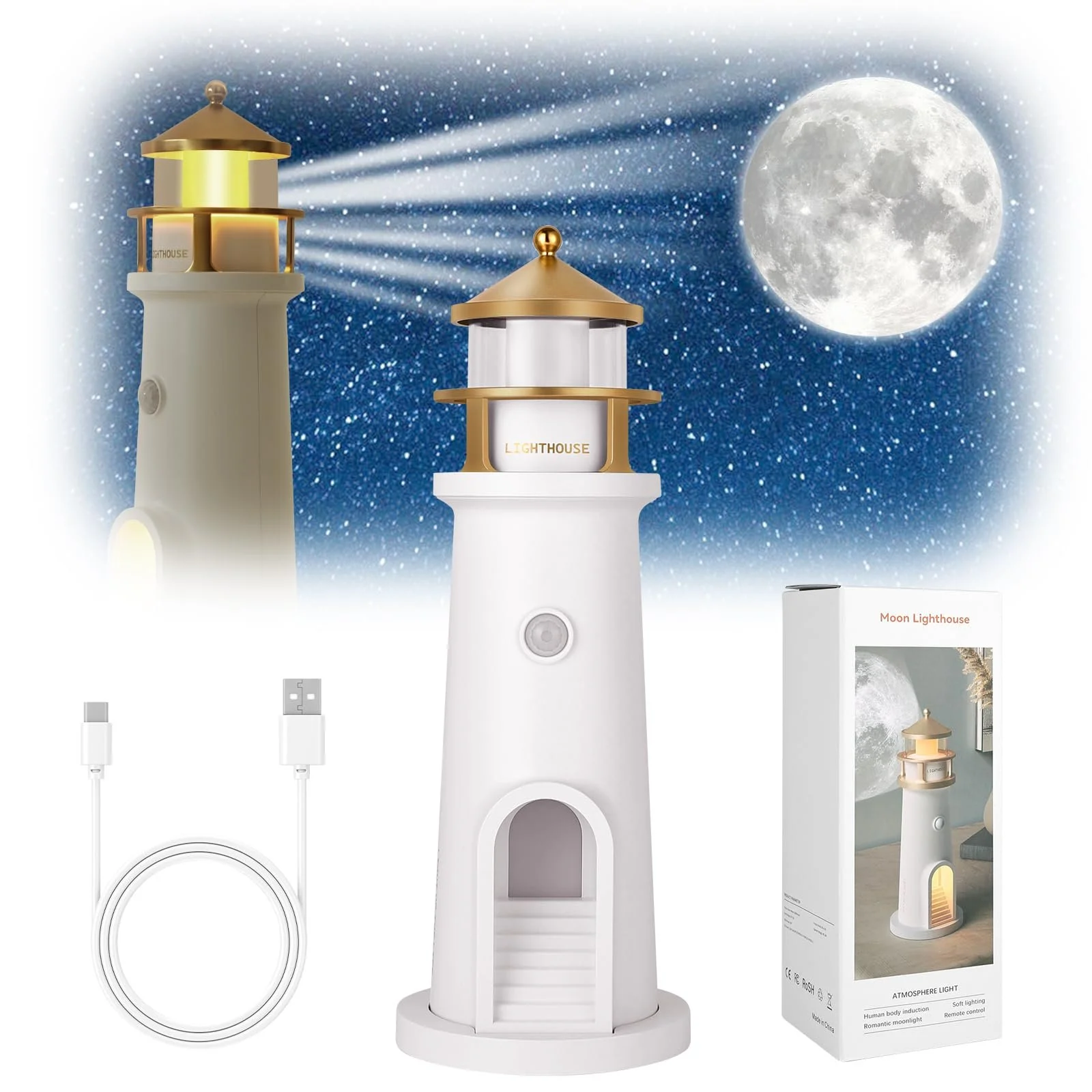 Настільна лампа Маяк Проєкційна LED Датчик руху 2400 мАг, фото №9