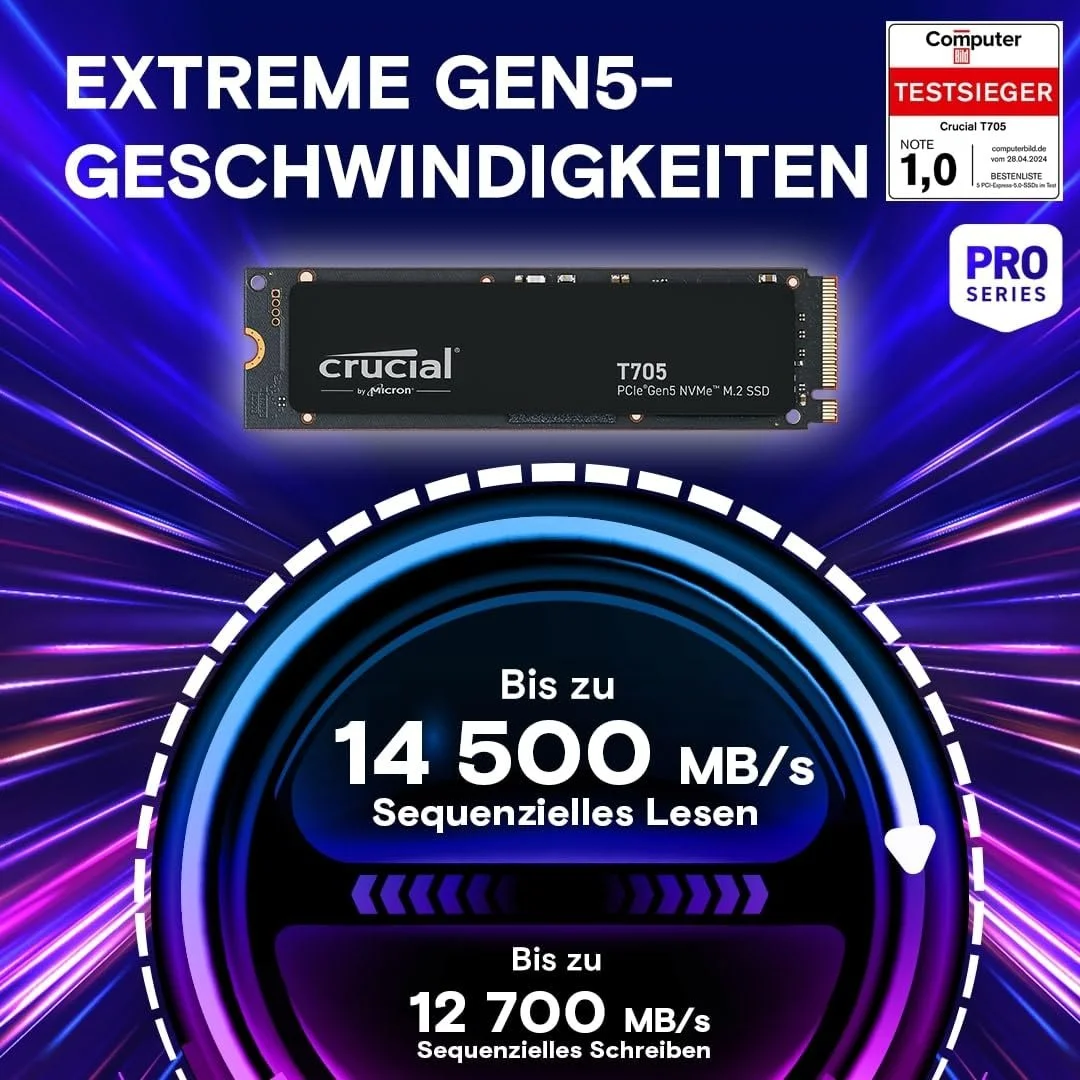 SSD-накопитель Crucial T705 2TB PCIe Gen5 NVMe M.2 Internal Gaming SSD CT2000T705SSD3, фото №2 SSD-накопитель Crucial T705 2TB PCIe Gen5 NVMe M.2 Internal Gaming SSD CT2000T705SSD3, фото №2