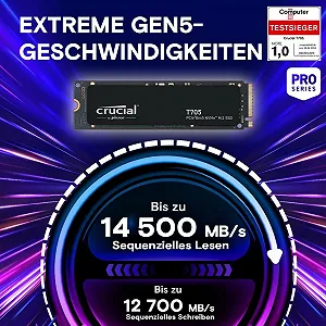SSD-накопитель Crucial T705 2TB PCIe Gen5 NVMe M.2 Internal Gaming SSD CT2000T705SSD3 synthetic.ua - Фото 1