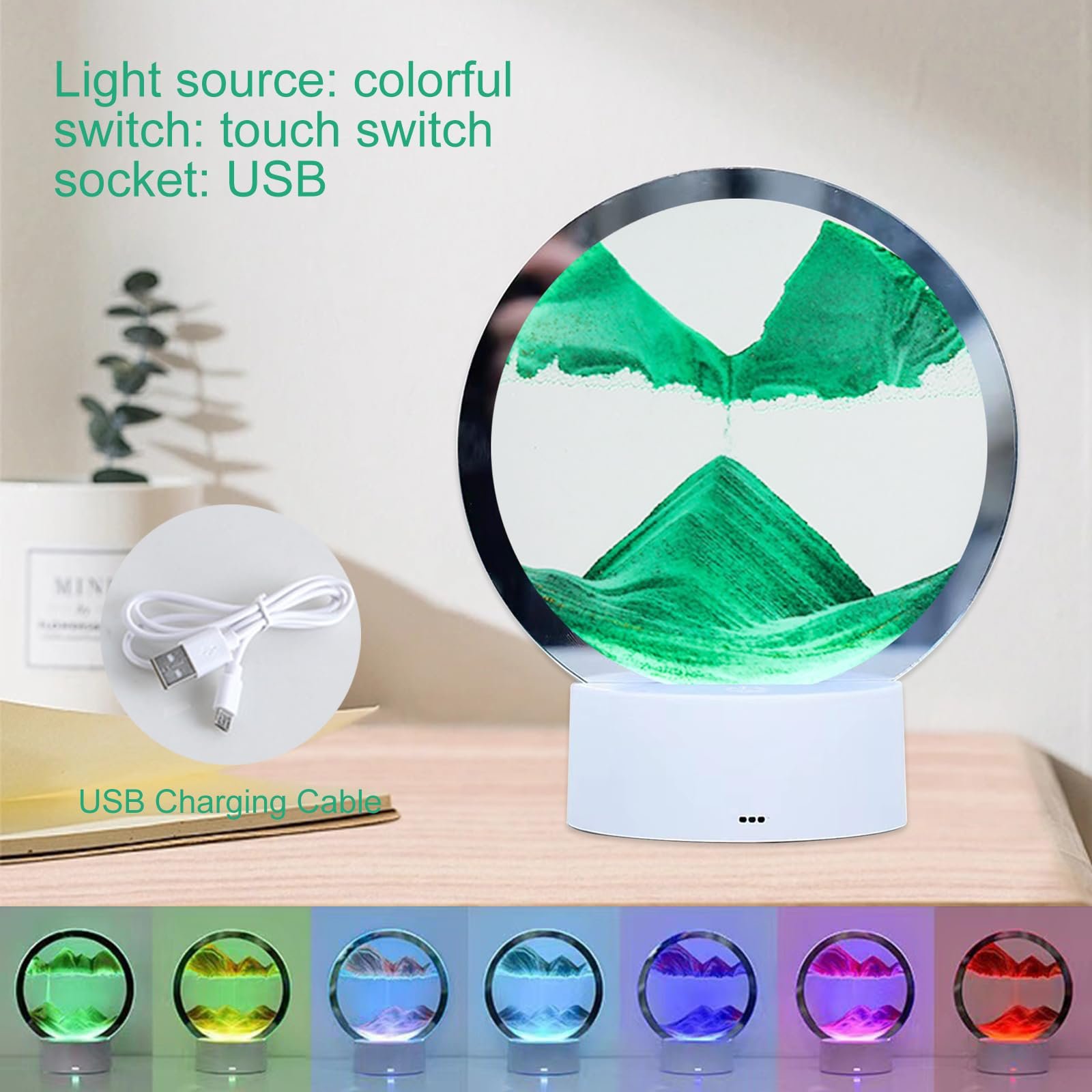 Настільна лампа MENAYODA Sand Art 3D з рухомим піском декоративний нічник Зелена, фото №3