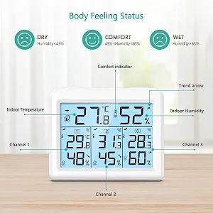 Бездротовий термометр/гігрометр ORIA, монітор температури та вологості з 3 зовнішніми датчиками synthetic.ua - Фото 1