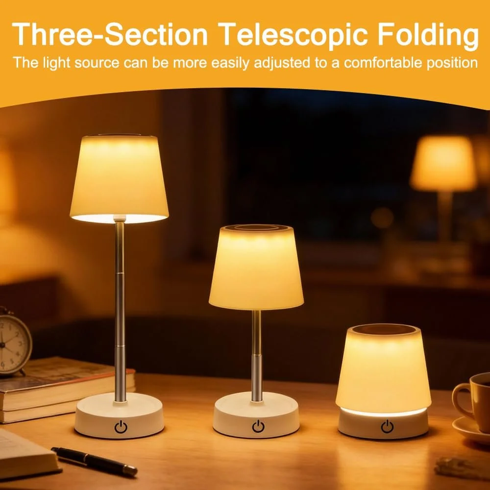Настільні лампи LED набір 2 шт телескопічні регульовані за висотою бездротові акумуляторні USB сенсорні з димуванням, фото №5