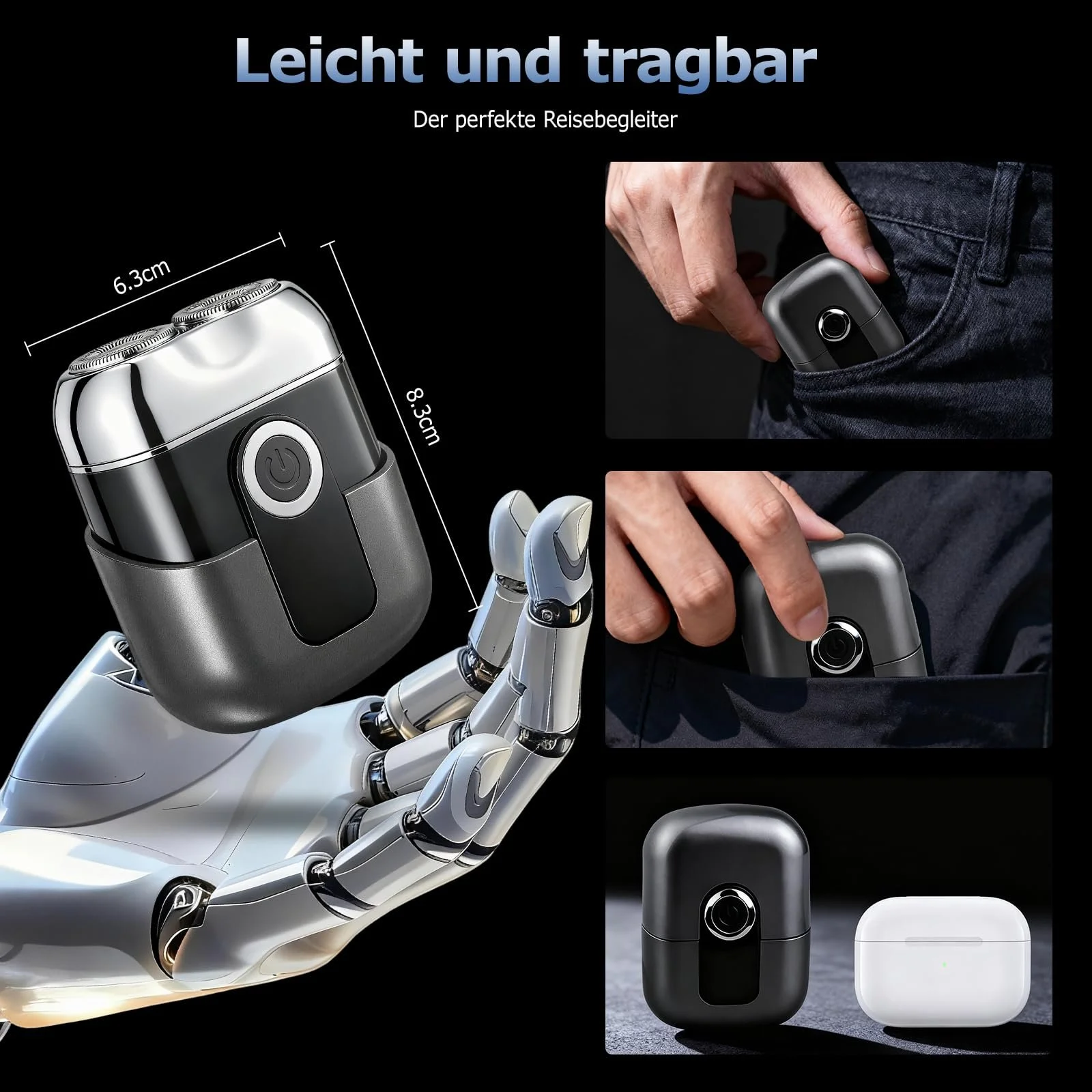 Міні-електробритва Travel Shaver IPX6 подвійна головка LED-дисплей USB-C Grey, фото №3 Міні-електробритва Travel Shaver IPX6 подвійна головка LED-дисплей USB-C Grey, фото №3