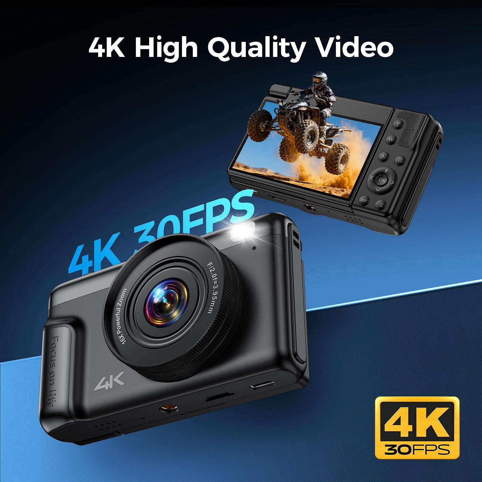 Цифровая фотокамера 4K для детей: компактная камера 64 Мп с 16-кратным цифровым зумом и 2-дюймовым складывающимся 2-дюймовым IPS-дисплеем - подарок для подростков/начинающих 8-18 лет - мини ретро-видеокамера, фото №3