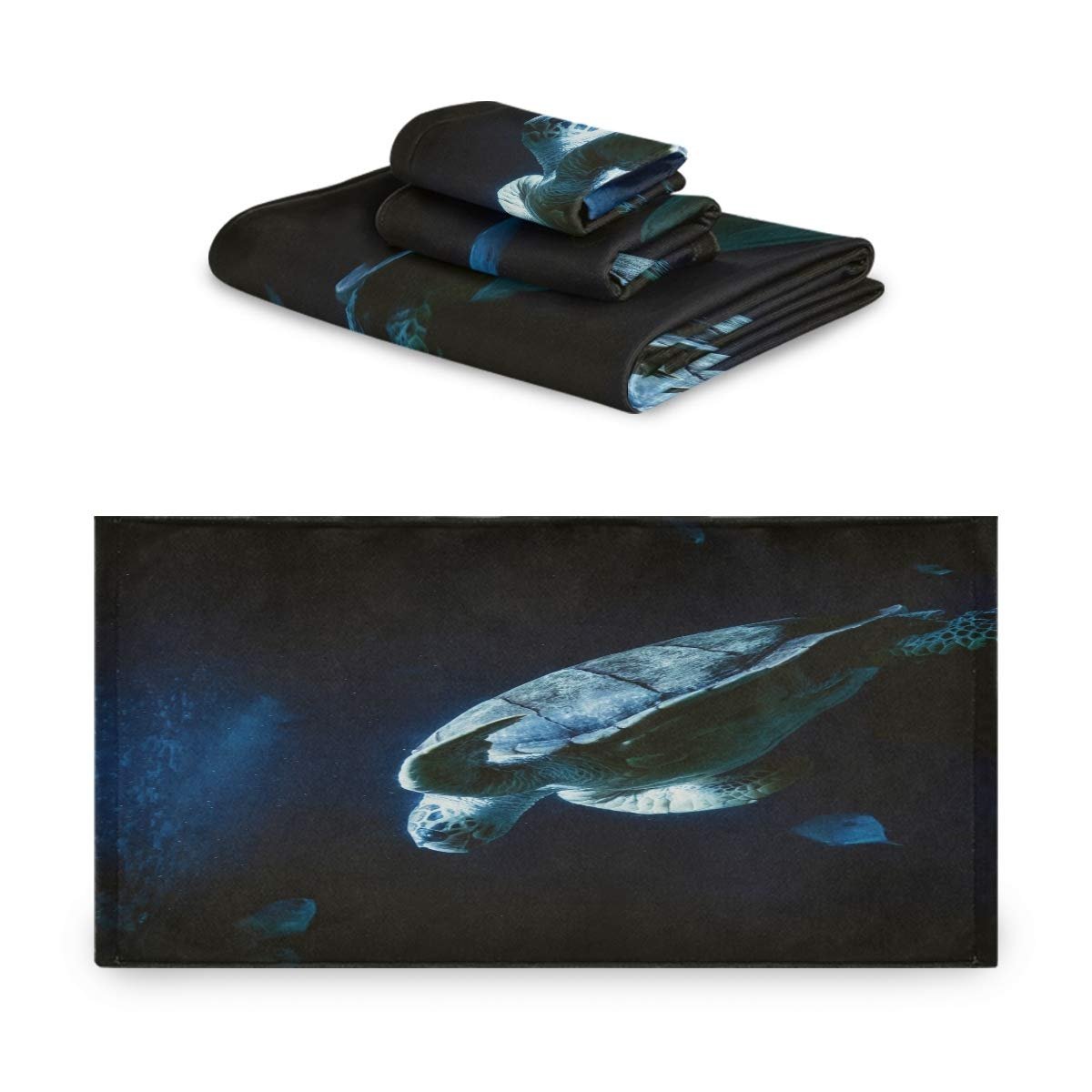 Набір рушників BEUSS Blue Sea Turtle 100% бавовна (1 банний рушник, 1 рушник для рук, 1 серветка) високопоглинаючі стійкі до запаху, фото №1