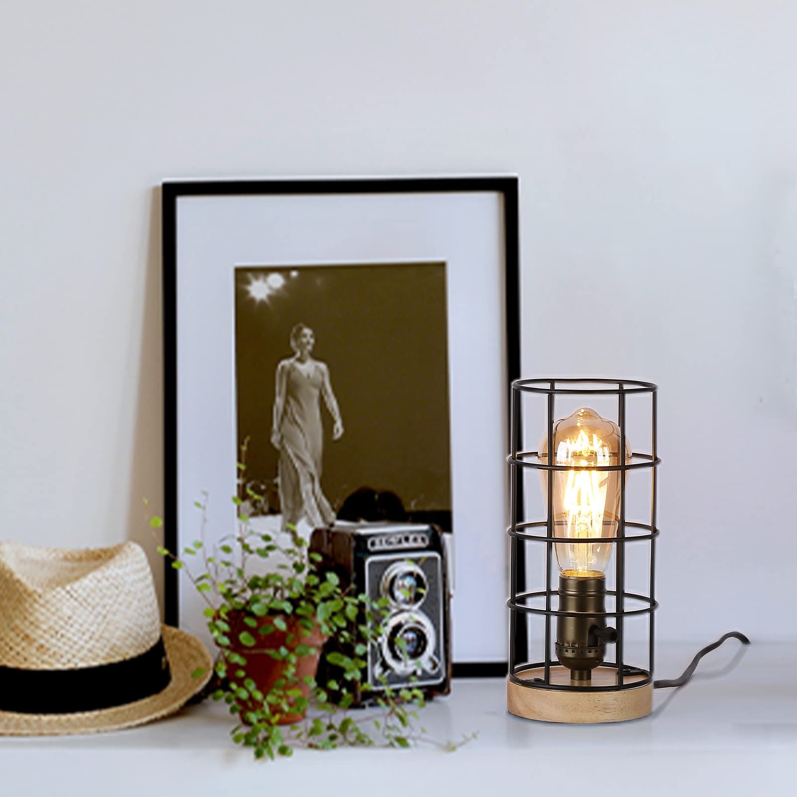 Настільна лампа SUNLLOK Вінтажна Дерево Метал Клітка E27 Чорна, фото №8