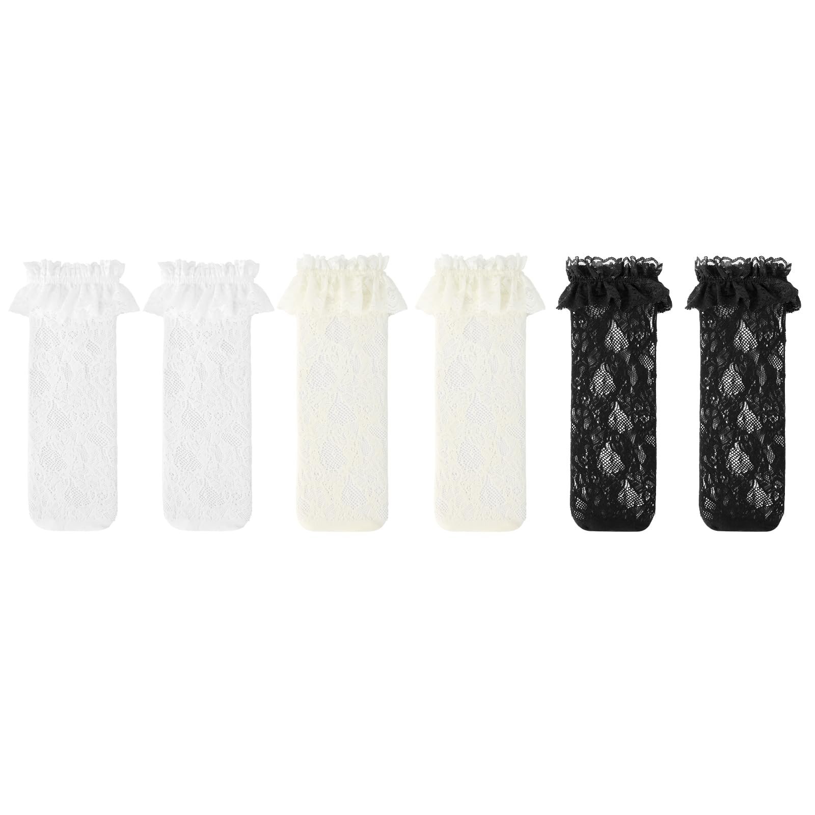 Носки LittleForBig Crew с кружевными оборками Roze/Heart Pattern (3 пары) - Черный, Белый и Бежевый, фото №6