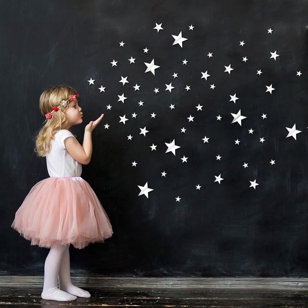 Наклейка на стену Зеркальные звезды 3D Акриловая Серебристая 40 шт., фото №4