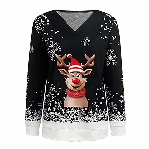 Рождественский джемпер Женский повседневный пуловер с длинными рукавами Рождественская рубашка Женская рождественская толстовка Свободная рождественская футболка для девушек-подростков synthetic.ua - Фото 1