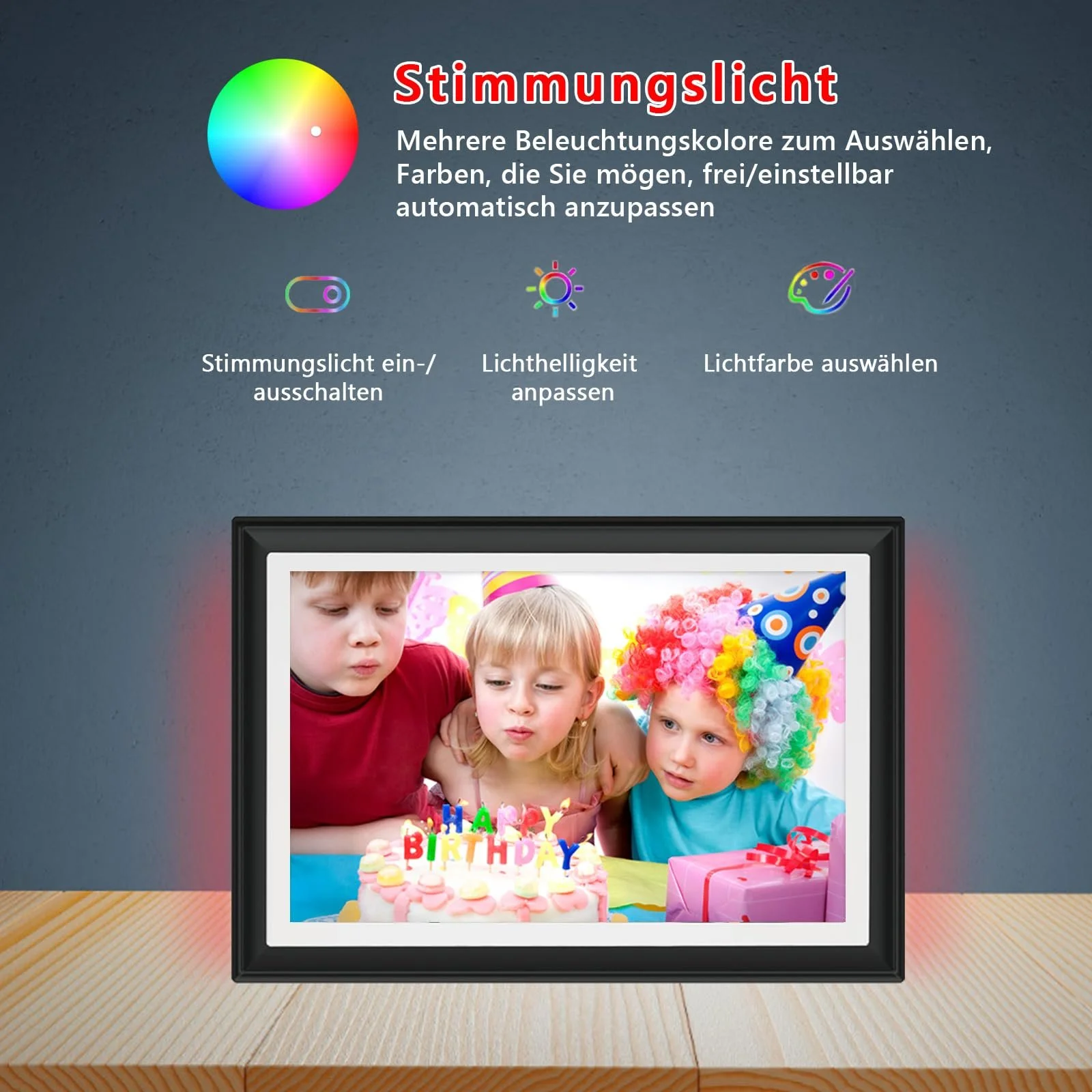 Цифровая фоторамка Frameo 10.1 дюйма WiFi 32 GB HD 1280 x 800 Сенсорный экран LED-подсветка настроения, фото №5