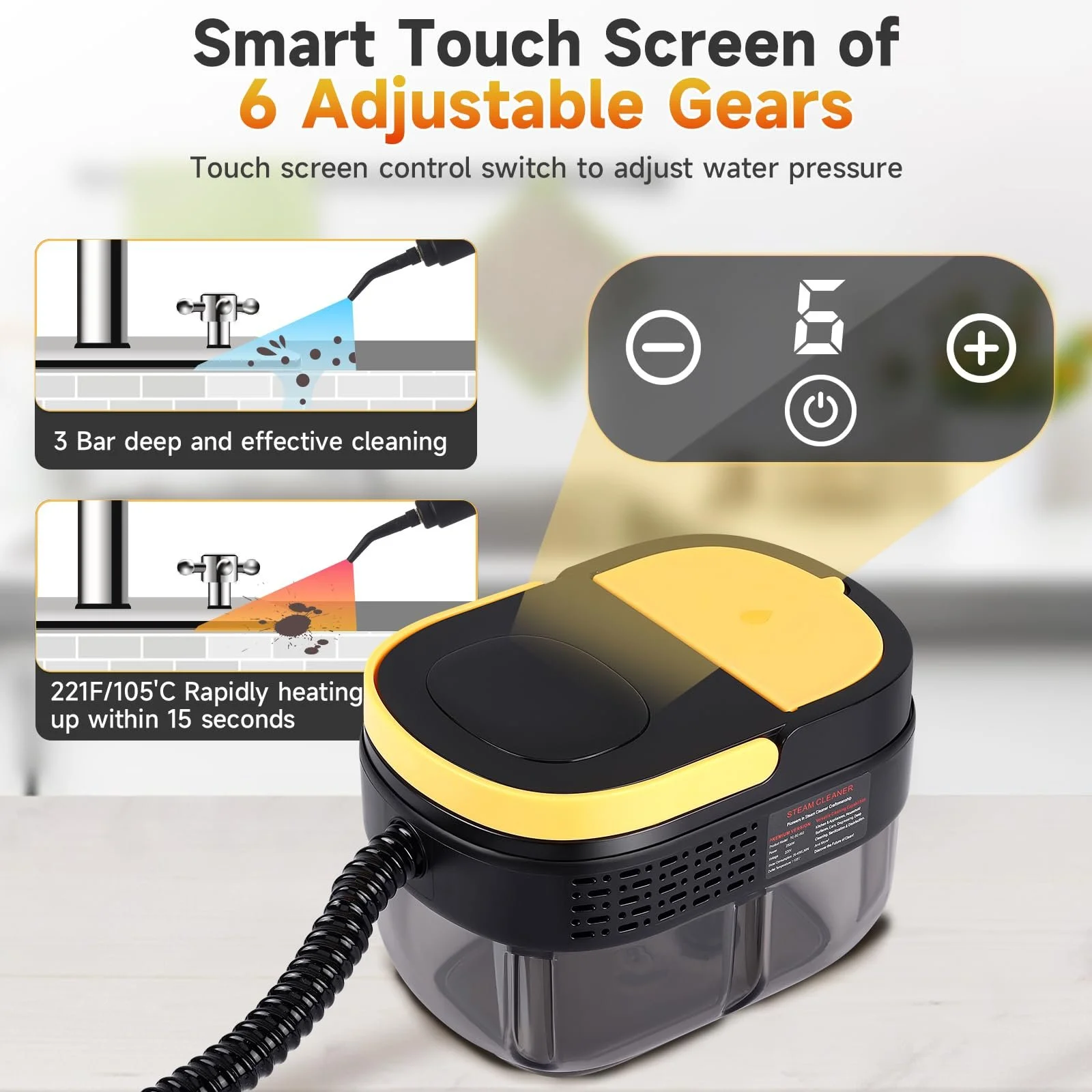 Ручний пароочисник 2500W 1100 мл з цифровим дисплеєм, фото №3