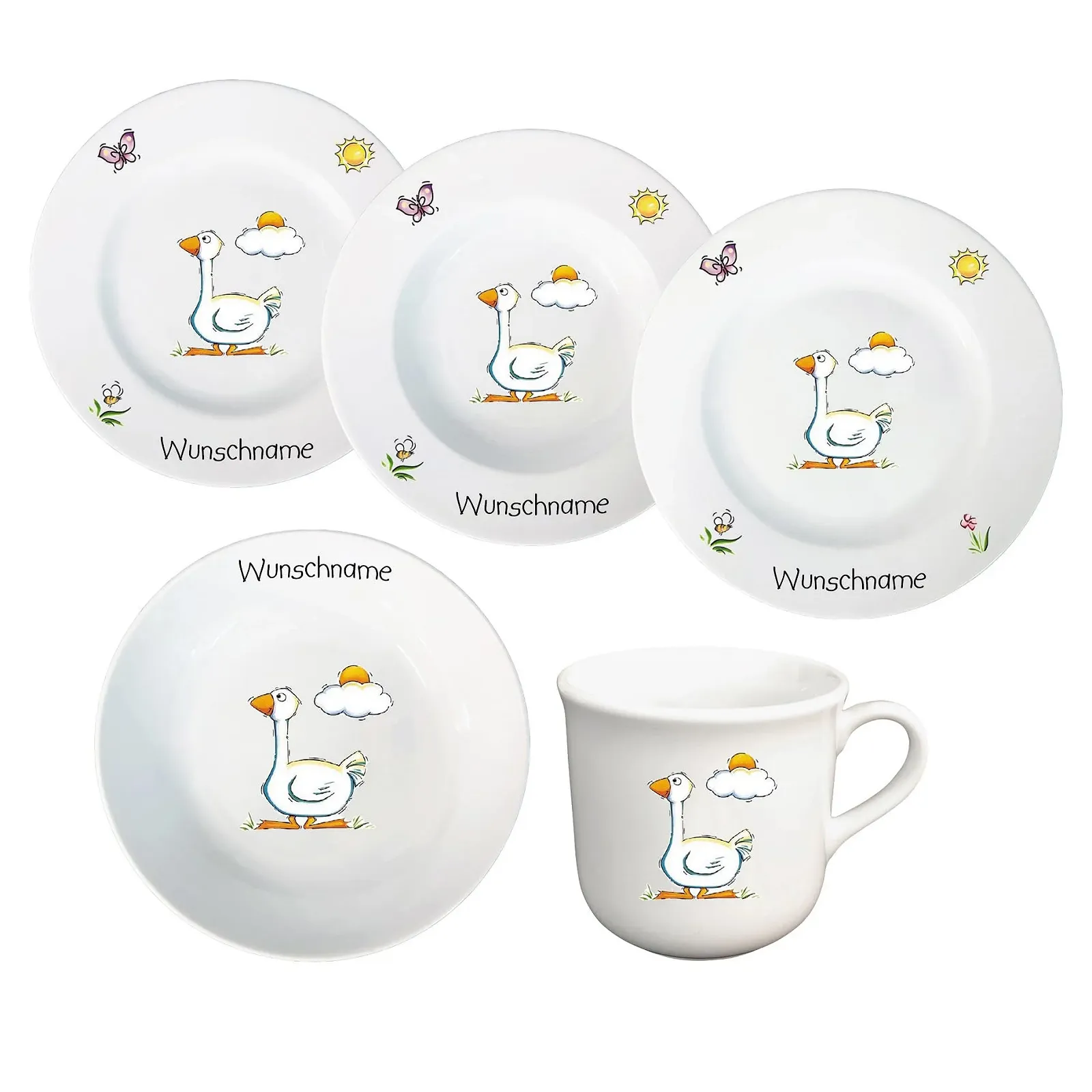 Детский набор посуды 5 предметов: тарелка, чашка, миска, фото №1 Детский набор посуды 5 предметов: тарелка, чашка, миска, фото №1